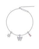 PAVOI Rhodium Plated Bracelet for Women | Fashion Gold Jewelry with Removable Butterfly, Flower, and Baguette CZ Charms | Adjustable Trendy 7-Inch Gold Bracelet Set