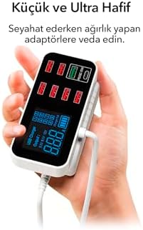 Resim Spovan Led Ekranlı 8 Port Masaüstü Duvar Seyahat TypeC USB 40W Şarj İstasyonu 