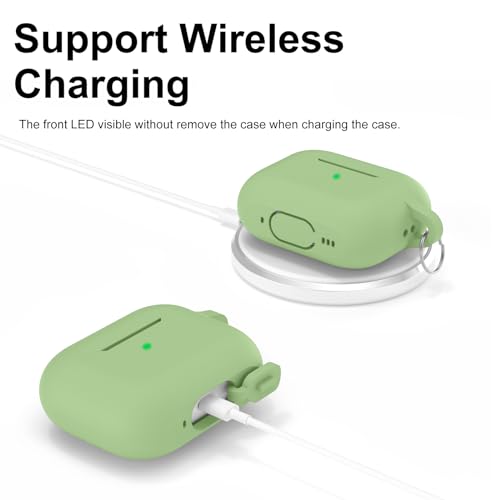 Image of for AirPods Pro 2nd 1st Generation Case Cover with Keychain, Protective Soft Silicone Skin Accessories for Apple AirPods Pro Charging Case 2022 /2019, Front LED Visible, Matcha