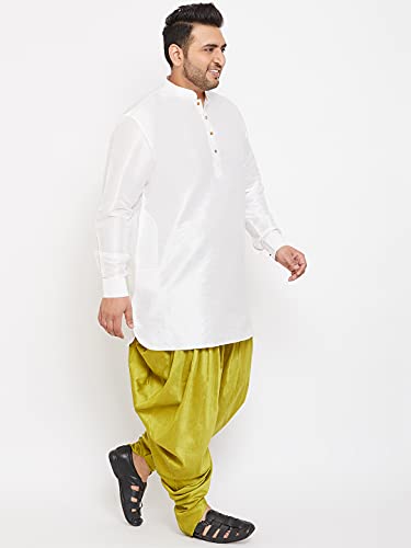 Image of VASTRAMAY Men's Silk Blend Solid Plus Kurta And Dhoti Set - Classic Ethnic Attire for Cultural Celebrations | Curved Hem Kurta With Contrast Cowl Dhoti Set