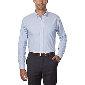 Van Heusen Men’s Dress Shirt Regular Fit Oxford Solid, Blue, Large