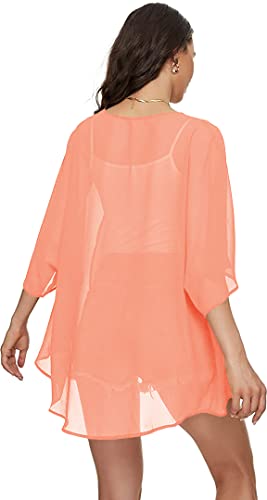 Image of Indian Trendy Women's Solid Puff Sleeve Kimono Cardigan Loose Cover Up Casual Blouse Top Chiffon