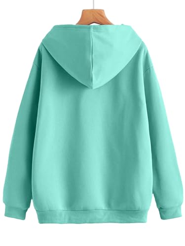 Image of JUNEBERRY Cotton Poly Fleece Oversized Fit Black, Green, Magenta, Mustard, Orange, Purple, Blue, Off White & Grey Graphic Printed Full Sleeve Hoodie for Women