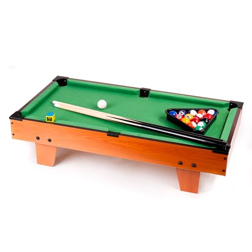 FISHTEC - Mini Table de Billard - Format Compact 69 x 35 x 17 cm Tapis Feutrine Verte 16 Boules 2 queues Accessoires Inclus - Jeu Convivial à la Maison au...