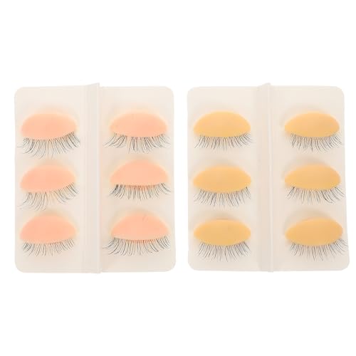 MOBUTOFU 6組 シリコン製交換可能まぶた付きリアルタッチラッシュ練習用硅?頭部模型 肌色 ピンクまげエクステトレーニング用