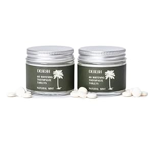 120 Whitening Toothpaste Tablets, 2 60-Count Glass Jar Value Bundle, US-Made, Natural Mint Flavor, Fluoride Free with Hydroxyapatite, TSA Compliant, Foam Instead of Fizz