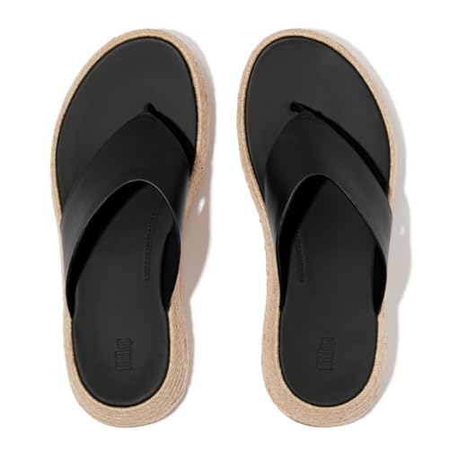 Image of FitFlop womens F-mode Espadrille Leather Flatform T /Post Sandals