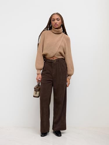 CIDER Cropped Sweaters for Women Turtleneck Sweater Long Sleeve Ribbed Knit Lantern Sleeve Pullover Fall Outfits: Khaki, L2