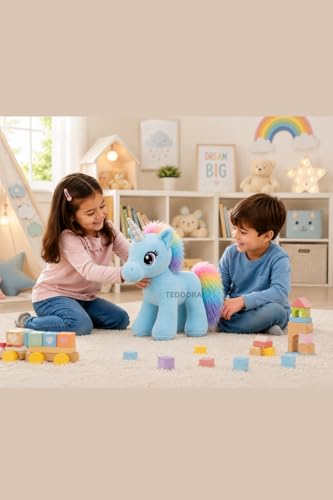 Image of Angel Unicorn Soft Toy for Girls Boys Kids,Sky Blue,Unicorn Animal Plush Stuffed Baby Teddy Gift Birthday, 30 cm