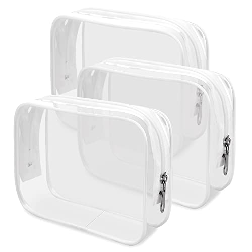 TSA Approved Toiletry Bag, Wedama Cosmetic Bags 3 Pack with Zipper Carry on Airline Airport Travel Accessories, PVC Makeup Bags for Travel, Quart Size Travel Bags for Men and Women-White
