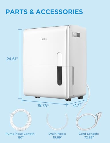 Image of Midea 5,500 Sq. Ft Dehumidifier for Basement, 60 Pint dehumidifier with pump, APP & Alexa Smart Control, 2.64 Gallon Water Tank, Intelligent Humidity Control, Ideal for Home, Basement, Garage