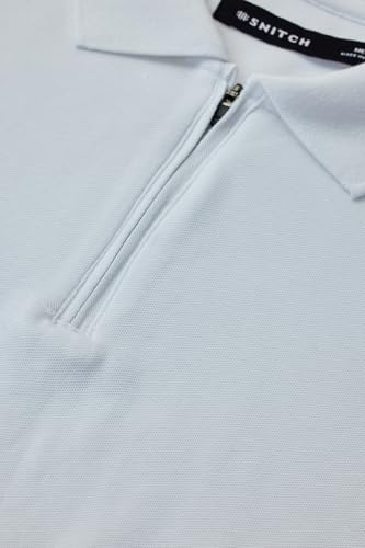 Image of SNITCH Men Polo T-Shirt | Modern Zip Closure & Textured Weave Design | 100% Cotton Breathable Fabric & Regular Fit Minimalist Style, Versatile Casual Wear