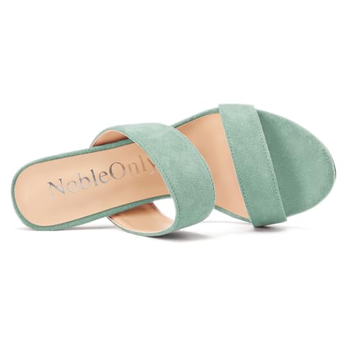 Image of NobleOnly Womens Round Open Toe Heeled Sandals Two Strap Stiletto High Heel Sandals Backless Dress Slip-on Mules Sandals 3.9 Inches Heels