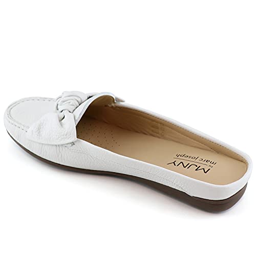 Marc Joseph New York Womens Casual Genuine Leather Flat Mules Sandals Closed Toe Backless Comfortable Lightweight Fashion Loafer With Bow Detail Slip-On Slides White Grainy 7 #TOP1
