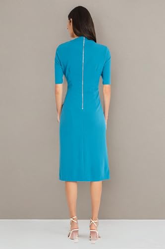 Image of Maggy London Women's Maggy London Women's Dresses Side Pleat Dress with Asymmetric Neck and Elbow Sleeves