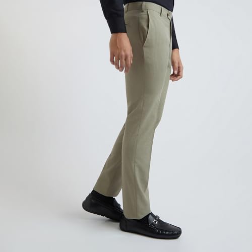 Image of Raymond Men's Slim Fit Mid Rise Solid Pattern Poly Viscose Blend Flat Front Formal Trouser