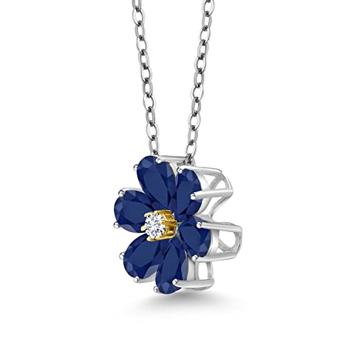 Gem Stone King Gemstone Birthstone and Lab Grown Diamond Flower Pendant Necklace For Women | 925 Sterling Silver and 10K Yellow Gold | Pear Shape 6X4MM | With 18 Inch Chain3