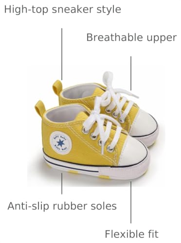 Image of Unisex Baby Boys Girls Shoes, Newborn Infant Non-Slip Canvas Denim High Top Sneakers, Toddler First Walkers Shoes