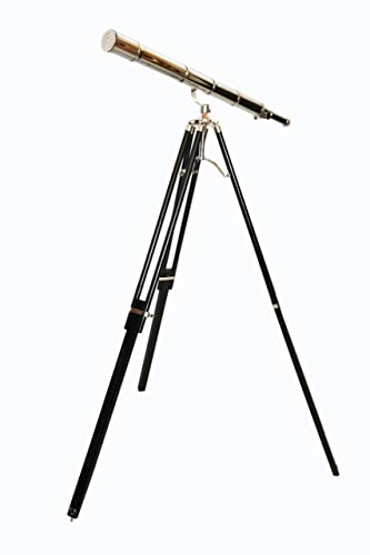 Navirock Vintage Single Barrel Vintage Brass Telescope on Tripod Stand Antique Desktop Nickel Finish Telescope Handmade Design Nautical Handicraft for Home Decor 65''