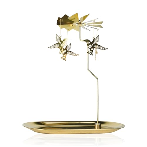 Rotary Candle Holder Hummingbird Gold Metal Spinning Tea Lights Candle Holder, Romantic Scandinavian Designed Candlestick Ornament for Wedding Party Christmas Festival Home Decor?Hummingbird