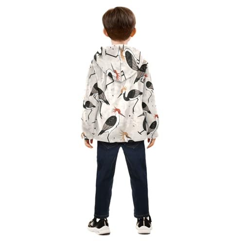 Birds Pattern with Orange Accents Toddler Fleece Jacket Girl Boys Hooded Fleece Jacket Coat Warm Outwear Zip-up 3-10T4