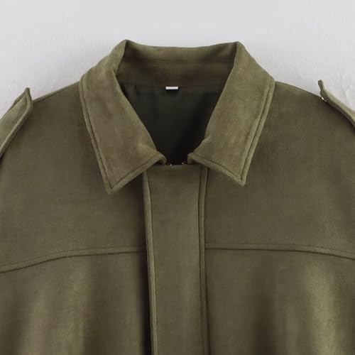 Chaqueta de gamuza sintética para mujer corte oversize abrigo ligero de solapa suave en verde 4