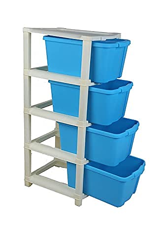 Image of 4 Layer Modular Drawer Storage Organizer for Home & Office ABS Plastic (Blue)
