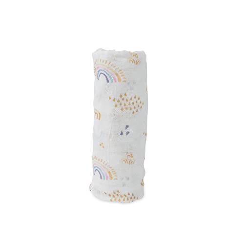 Image of Little Unicorn - Rainbows & Raindrops Deluxe Swaddle | Single | 100% Rayon Muslin from Bamboo | Super Soft | Newborns and Infants | Large 47 inch x 47 inch | Machine Washable
