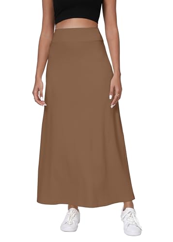 EXCHIC Mujeres Cómodo Engrosar A Línea Cintura Alta Maxi Falda Elegante Elástico Punto Larga Faldas(S, Marrón)