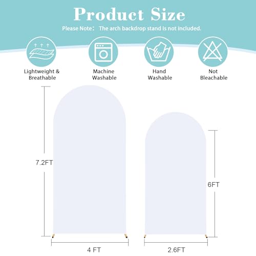 Image of White Arch Backdrop Cover for Wedding, Set of 2 Stretchy Spandex Fitted Arch Stand Cover for Baby Shower, Birthday Party Decor, Chiara Backdrop Cover with Double-Sided Design(7.2FT 6FT, White)