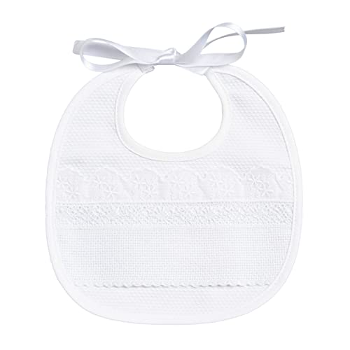 Filet - Babero de Ceremonia Elegante y Acabado, Hecho de Algodón con Bordado de Banda Aida y Encaje, Ideal para Recién Nacidos y Bebés, 100% Made in Italy, Color Blanco