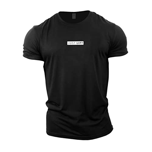 GYMTIER T-shirt de sport Just Lift pour homme - Pour le bodybuilding, l'haltérophilie et l'entraînement, Noir , M Cover