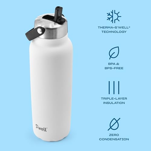 S'well Recycled Stainless Steel Explorer con Tapa de Pajilla Abatible, 40 Onzas, Moonstone, Contenedor Aislado al Vacío de Triple Capa Mantiene Bebidas Frías por 54 Horas y Calientes por 12, Libre de BPA miniatura 3