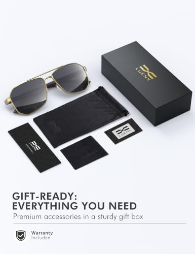 Image of LUENX Aviator Sunglasses for Men Square Polarized Polygon Lens - UV 400 Protection with Accessories Driving Outdoor