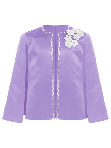 Jelory Kids Flower Girl Bolero Shrug Princess Cape Shiny Rhinestones Wedding Bridesmaid Open Front Cardigan Coat3