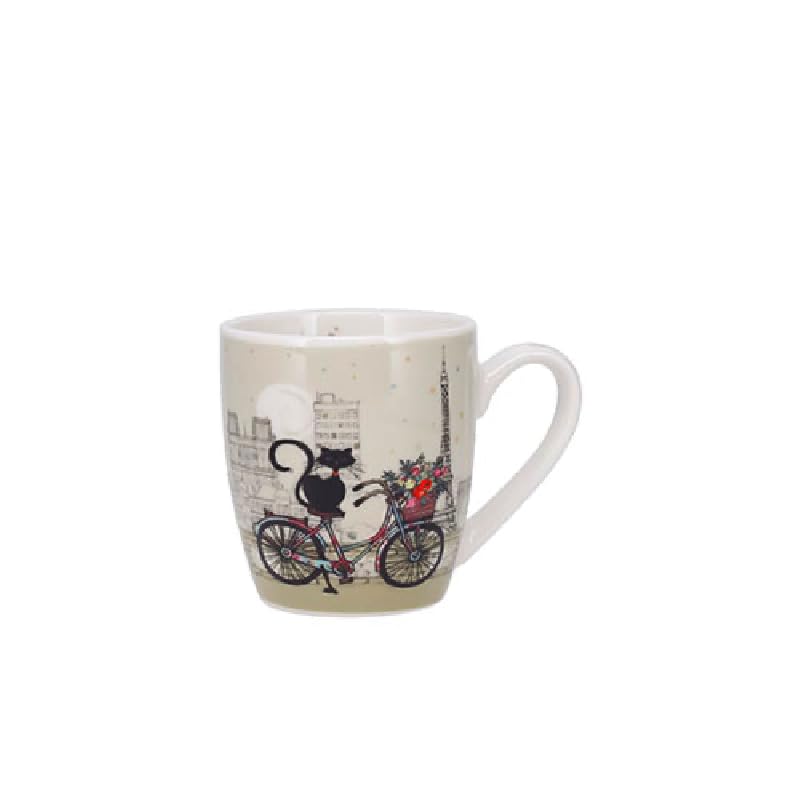 KIUB : Mug Arrondi motif Chat à Vélo 340ml Paris Tour Eiffel