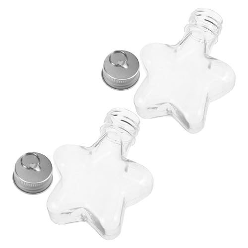 ELAYARD Botellas de Plástico Translúcidas Forma de Estrella para Manualidades Infantiles 2 Piezas con Tapa de Aluminio Frascos Rellenables para Arena y Cuentas Ideales para Fiestas y