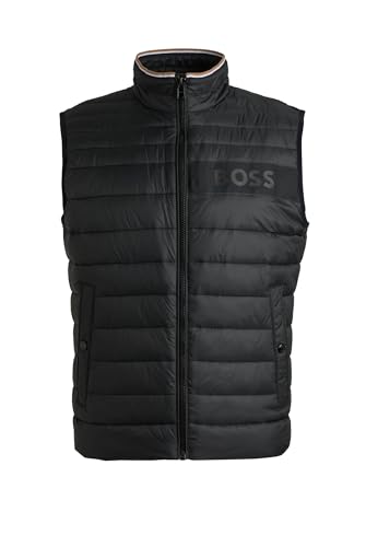 BOSS Mens Darolan Water-Repellent Padded Gilet with 3D Logo Tape Black