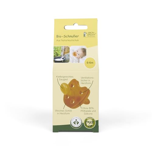 GRÜNSPECHT Bio-Schnuller aus Naturkautschuk, BPA frei, ohne Farbstoffe, kiefergerechtes Saugteil, weiches Schild, Größe 3: 18 Monate+ (674-V1), braun