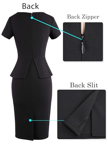 Image of VFSHOW Womens Work Business Office Front Zipper Peplum Bodycon Dresses Elegant Short Sleeve Slim Church Pencil Sheath Dress