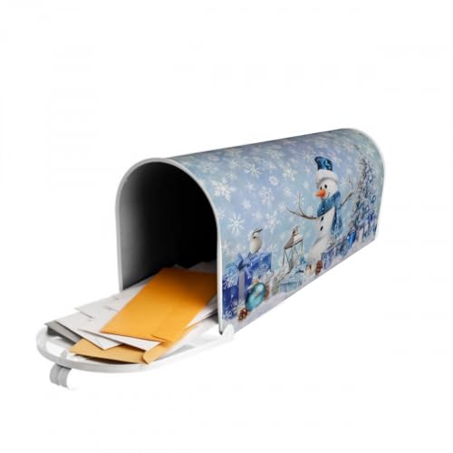 Image of Winter Snowman Mailbox Cover Magnetic 25.5 inchx21 inch Oversize Blue Christmas Tree Balls Xmas Snowflakes Mailbox Wrap Post Cover Decor for Yard Garden Home Outdoor Holiday New Year