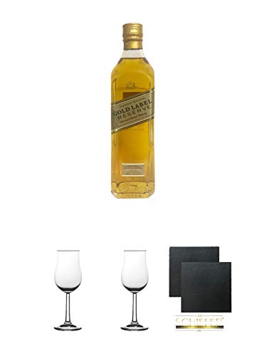 Johnnie Walker Gold Label Reserve + 2 Bugatti Nosing Gläser + 2 Schiefer Glasuntersetzer eckig ca. 9,5 cm Ø