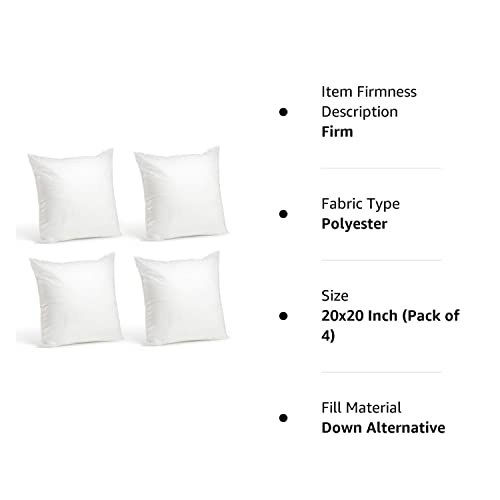 Foamily Throw Pillows Insert Set Of 4 - 20 X 20 Insert For Decorative Pillow Covers - Made In Usa - Bed And Couch Sham Filler #TOP6