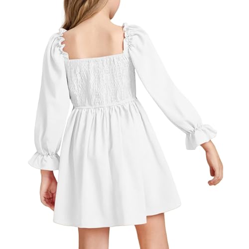 Kids Girls Long Sleeve Dress Square Neck Sleeve Ruffle Solid Short Skirt Dress Stylish Cute Skirts for Toddler Girls3