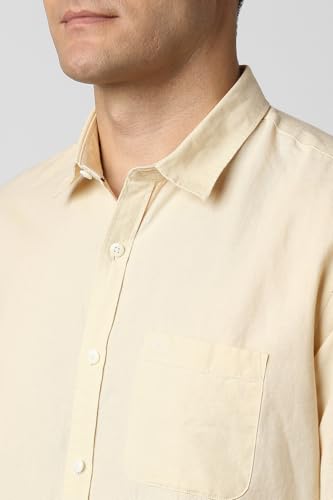 Image of Peter England Men's Solid Linen Blend Shirt Slim Fit| Casual Wear | Full Sleeves