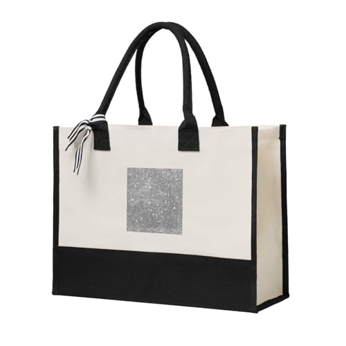 Silver Glitter Sparkles Durable Cotton Blend Canvas Tote Bag, Spacious Reusable Gift Bag for Travel, Beach & Shopping