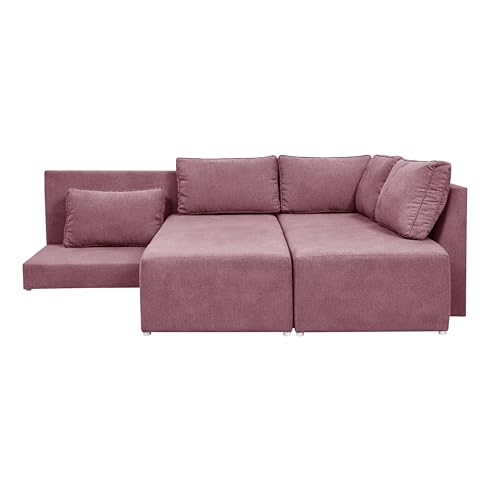 Image of Rosebell L-Shape 5 Seater Sofa Cum Bed, Sectional Couch with Cushions, Space Saving Corner Sofa, Modern Foldable Seating & Sleeping Solution for Living Room, Guest Room & Small Spaces - Rose Pink