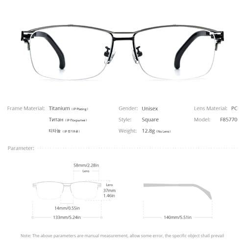 Image of FONEX Pure Titanium Glasses Frame Men Semi Rimless Square Eyeglasses Eyewear DTX416