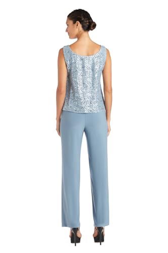Image of R&M Richards Women's 3-Piece Scallop Glitter Lace Duster Pant Set for Mother of the Bride, Wedding Guest, Cocktail Attire