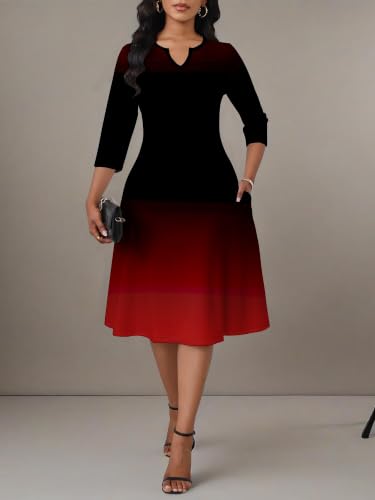 Image of PinkPatty Women's Casual 3 /4 Sleeve Midi Dresses Fit and Flare Church Work Dress with Pockets